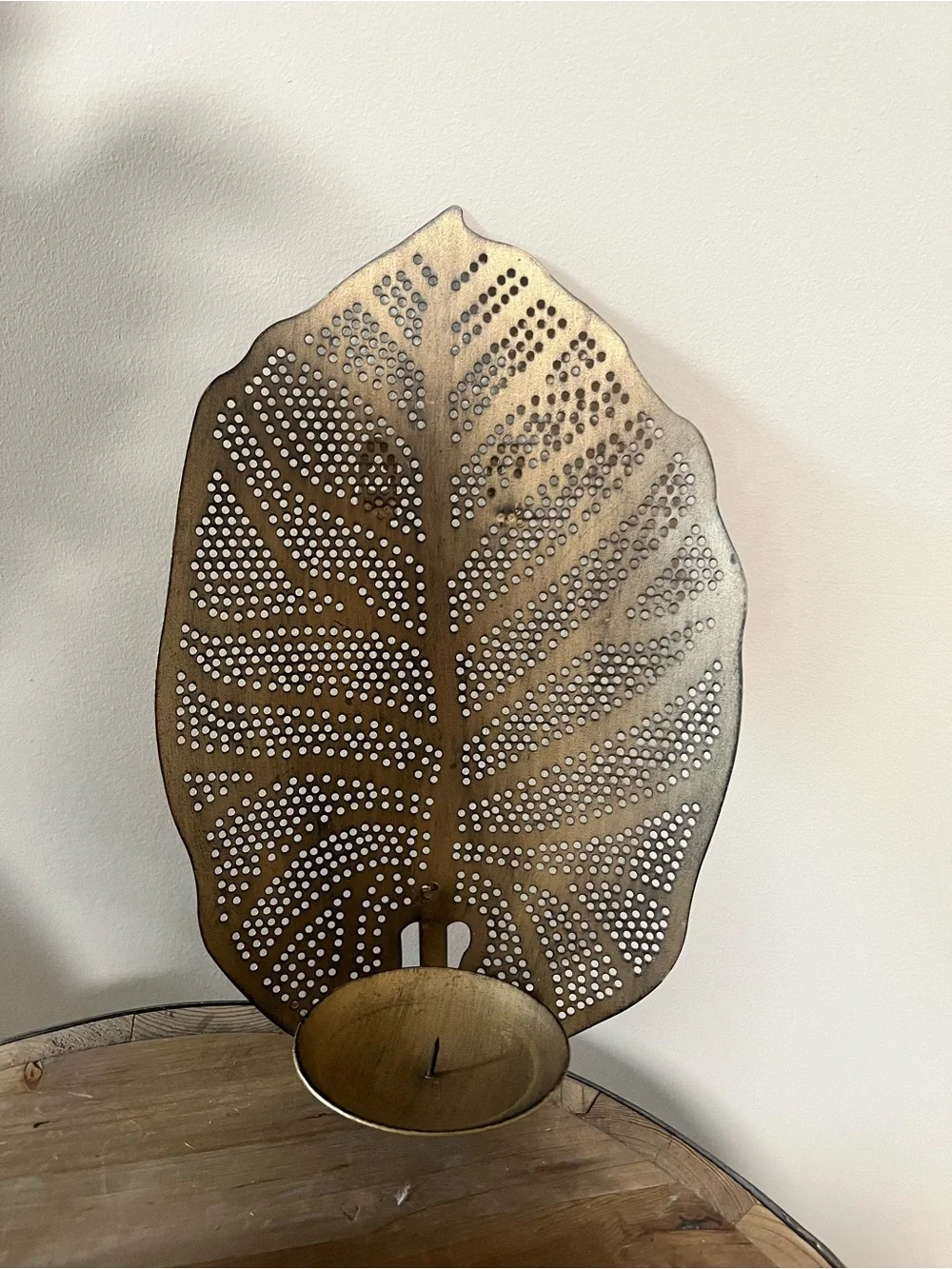 Gold Metal Leaf Wall Sconce Candle Holder - Home Wall Decor